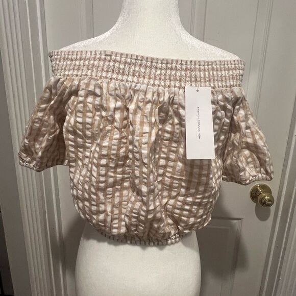 NWT women's French connection Flippa Poplin Gingham off the shoulder size small - Picture 4 of 6